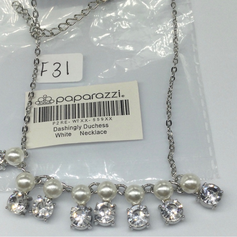 Paparazzi Dashingly Duchess White Pearl and Crystal Necklace